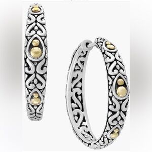 EFFY NEW Two Tone Bead & Scroll Hoop Earrings
